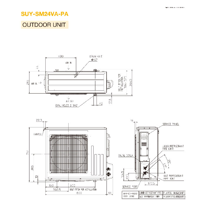 Mitsubishi Electric AC Cassette Inverter 4-Way PLY-SM Series 2 1/2 PK - PLY SM24EA + SUY SM24VA